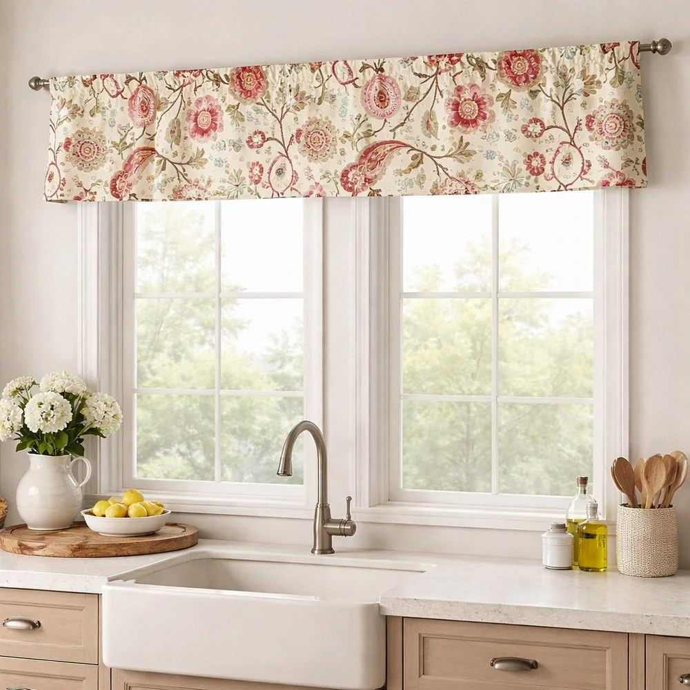 BRAEMORE Selim Punch Screen Printed Floral Window Medium Weight Valance#1230256B